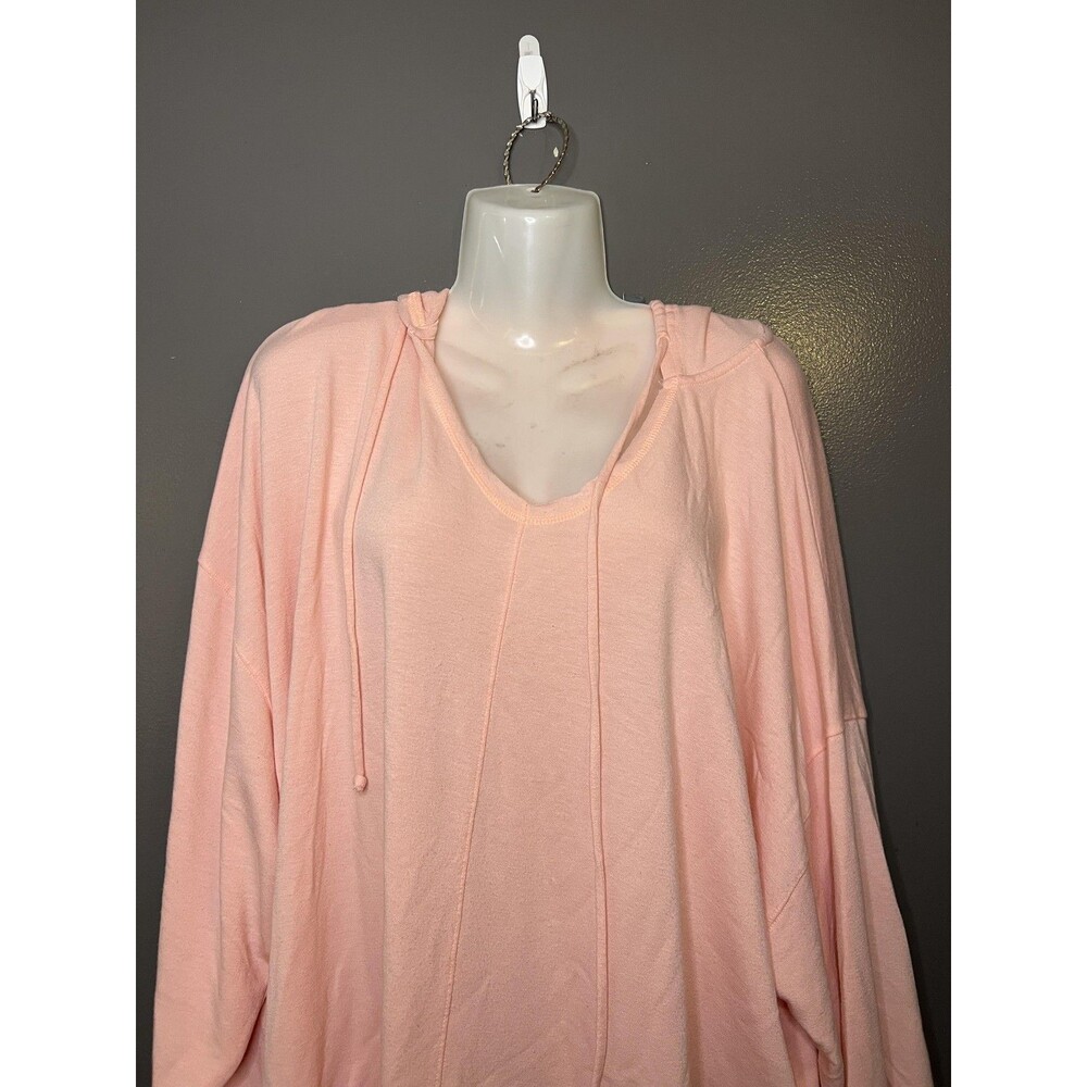 Aerie Shirt Womens XL Pink Terry Hooded V Neck Dolman Long Sleeve Tunic Top